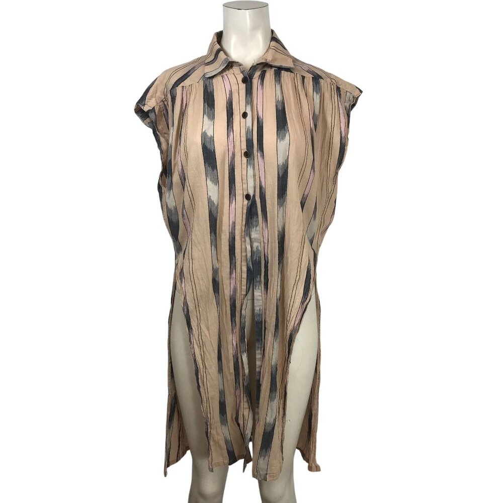 RACHEL COMEY - WOMEN'S 2 - TAN SLEEVELESS BUTTON COLLARED COTTON TOP